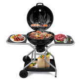 HAOYYE Charcoal Grill with Side Tables and Storage Shelf Outdoor BBQ Grill with Thermometer Ash Catcher Air Vents Wheels Folding Portable Design for Backyard Camping Cooking Patio Barbecue Party Use